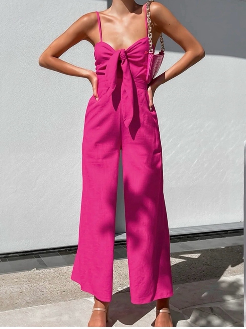 Commense Hot Pink Resort Wide Leg Jumpsuit Tie Front XS NWT